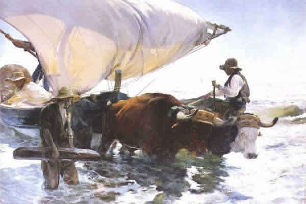 Pescadores con bueyes